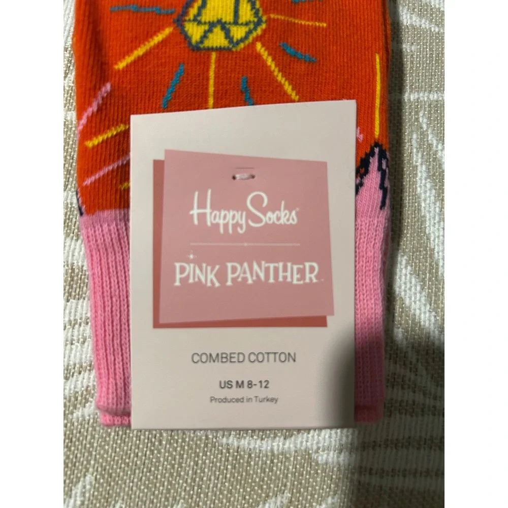 Happy Socks Mens Pink Panther Diamond Combed Cotton 8-12‎ Orange Pink Yellow New